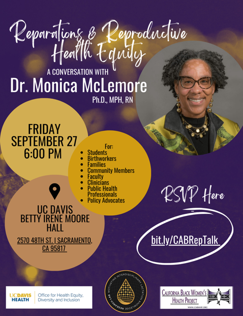 California Black Women's Health Project (CABWHP) (@cabwhp) on Twitter photo Join us for an event featuring a discussion led by Dr. Monica McLemore, a renowned expert in antiracist birth equity on Sept. 27 in Sacramento. Reserve your spot now bit.ly/CABRepTalk to engage in this important conversation about advancing racial & reproductive justice. Join us for an event featuring a discussion led by Dr. Monica McLemore, a renowned expert in antiracist birth equity on Sept. 27 in Sacramento. Reserve your spot now bit.ly/CABRepTalk to engage in this important conversation about advancing racial & reproductive justice.