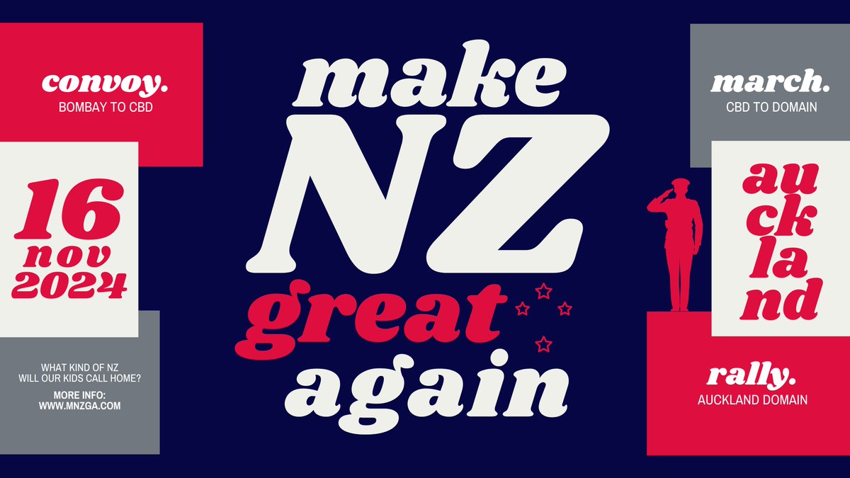 BrianTamakiNZ's tweet photo. 📢 Save the date!

SATURDAY 16 NOVEMBER 2024 ‼️

Every Kiwi that seriously wants to Make NZ Great Again!

Make plans to join us in Auckland...
🚗 CONVOY
👟 MARCH
📢 RALLY

Together, let's...
🔴 Make NZ Kiwi Again
🔴 Make NZ Prosperous Again
🔴 Make NZ Free Again
🔴 Make NZ Pure Again
🔴 Make NZ Safe Again
🔴 Make NZ One Again
🔴 Make NZ Honest Again

Let's bring back The Great Kiwi Way of Life!
Let's make Kiwis First!

#MakeNZGreatAgain
