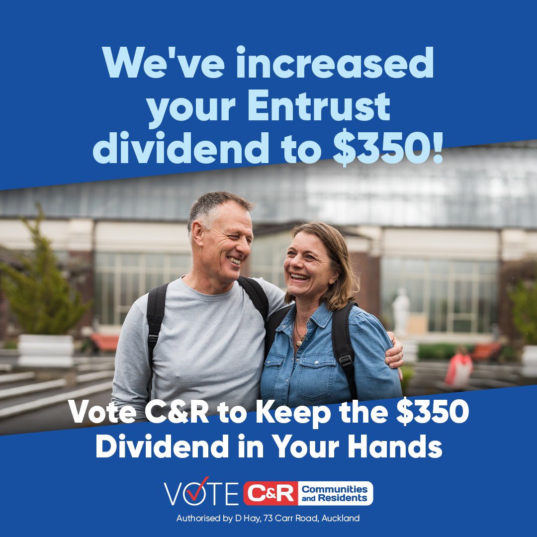 CandRAuckland's tweet photo. Promises Made, Promises Kept: This year, we paid out over $127 million to Auckland households and businesses! 

✅ Only C&amp;R will protect your $350 annual dividend, because we think Auckland families deserve every dollar of their investment. https://t.co/bfoK2qp2ie