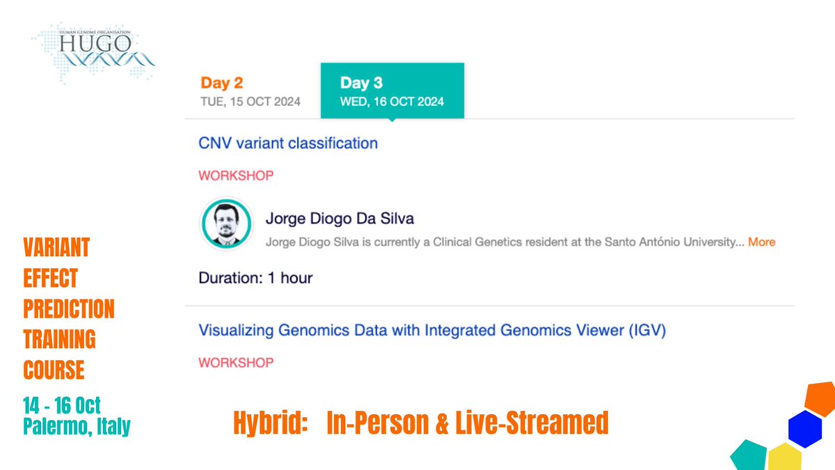 Excited to have @jdcr_silva at #veptc2024! 🧬 Join the workshop on CNV Variant Classification to sharpen your skills in genetic #variant analysis. Don't miss this expert-led deep dive! 👨‍🏫 

👉 veptc.hugo-int.org

 <a href="/TheACMG/">ACMG</a> #ClinicalGenetics #molpath