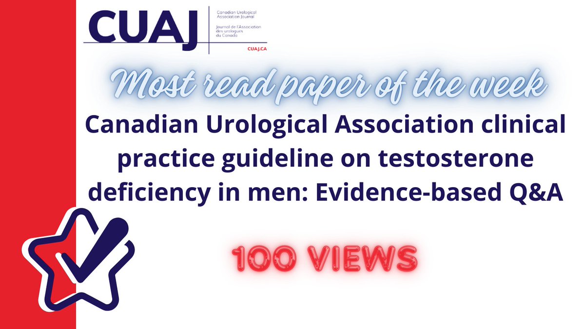 CUAJournal (@cuajournal) on Twitter photo #CUAJMostRead paper of the week! >> Canadian Urological Association clinical practice guideline on testosterone deficiency in men: Evidence-based Q&A
to read >> cuaj.ca/index.php/jourā¦
<a href="/PremalPatelMD/">Premal Patel, MD</a> <a href="/JDCampbell_MD/">Jeff Campbell, MD, MPH</a> #CUAJMostRead paper of the week! >> Canadian Urological Association clinical practice guideline on testosterone deficiency in men: Evidence-based Q&A
to read >> cuaj.ca/index.php/jourā¦
<a href="/PremalPatelMD/">Premal Patel, MD</a> <a href="/JDCampbell_MD/">Jeff Campbell, MD, MPH</a>