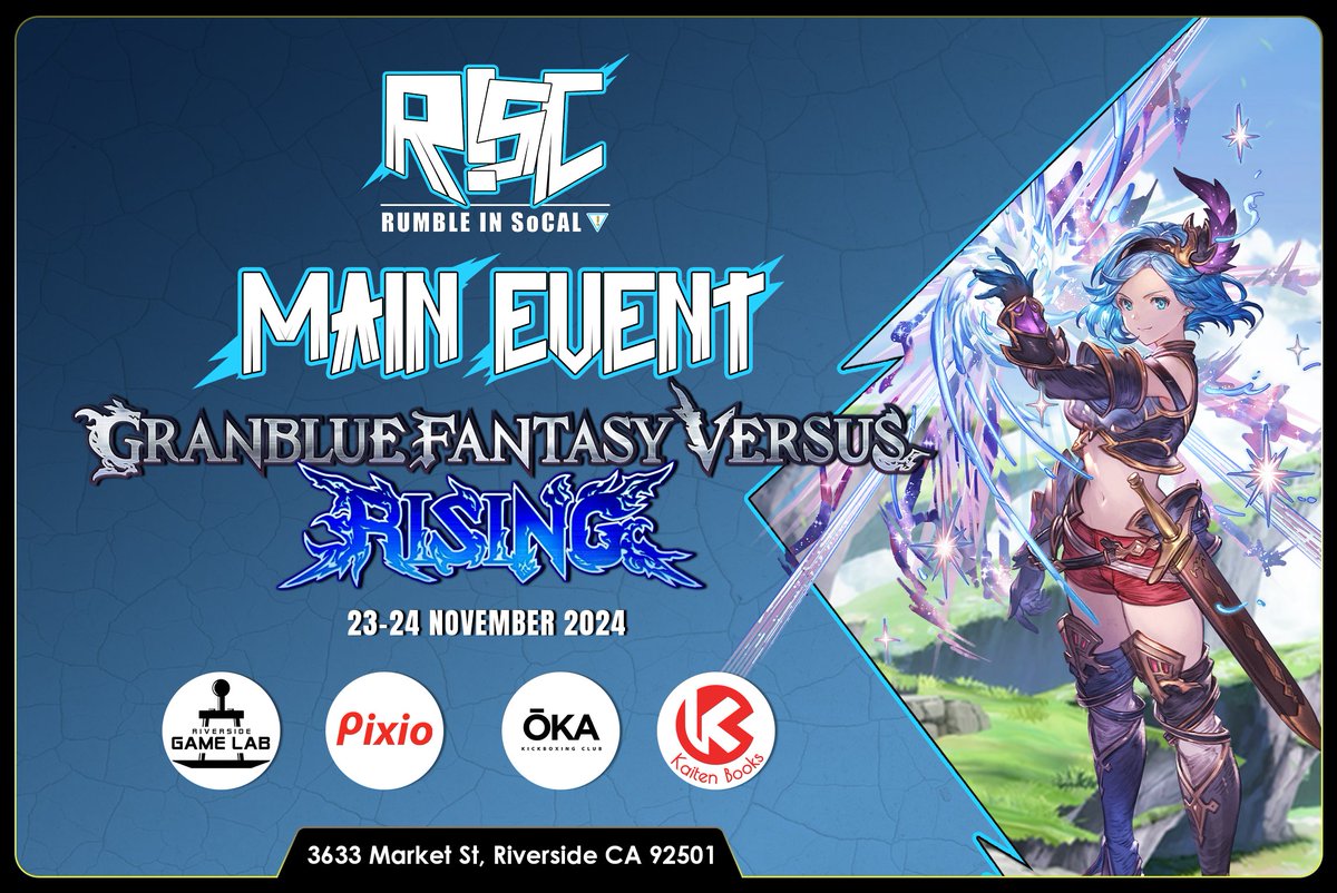 Skyfarers, believe in victory and compete at R.I.S.C. on November 23-24th!

Granblue Fantasy Versus: Rising joins our lineup as our first main game.

Registration is live:
start.gg/risc