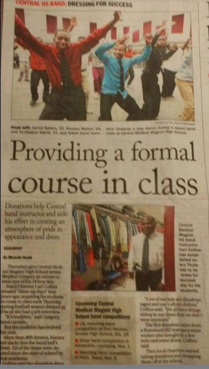 Today was the 1st Port Allen Band Dress for Success Thursday...the mission of the program is to have the students be comfortable in professional business attire and get mentally ready to take care of business on the football field on Friday night! It’s something Mr. Collins is