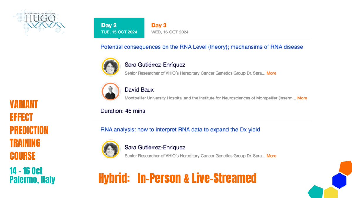 🧬 Join <a href="/SaraGutierrezEn/">Sara Gutiérrez-Enríquez</a> &amp; David Baux @ #veptc2024 for Potential Consequences on the RNA Level! Explore RNA disease mechanisms &amp; how RNA analysis can boost Dx yield. A must for anyone expanding their RNA expertise! 🧬 #Genomics  #ClinicalGenetics
👉 veptc.hugo-int.org