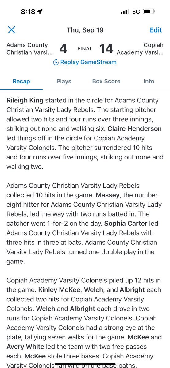 The Lady Rebels drop our final district game of the season tonight. Back at home Monday for Senior Night.