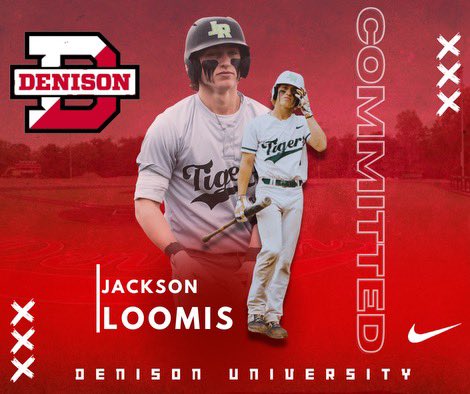 Jackson Loomis (@jacksonloomis9) on Twitter photo I am excited to announce my commitment to Denison University. I want to thank all my coaches and family for their unwavering support throughout this process. Thanks Coaches Deegan, Romick, and LePera for this amazing opportunity. Go Big Red!
<a href="/DU_Baseball/">Denison Baseball</a> I am excited to announce my commitment to Denison University. I want to thank all my coaches and family for their unwavering support throughout this process. Thanks Coaches Deegan, Romick, and LePera for this amazing opportunity. Go Big Red!
<a href="/DU_Baseball/">Denison Baseball</a>