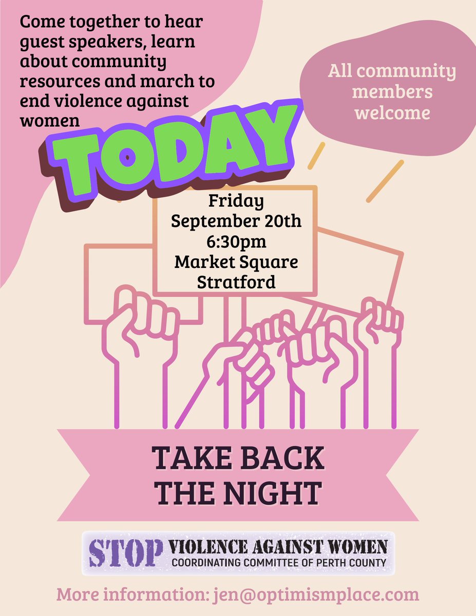 stopvawperth's tweet photo. SEE YOU TONIGHT! Take Back The Night Rally at Market Square in #Stratford at 6:30pm. Help us reclaim our streets! #TBTN2024 #EndVAW https://t.co/JovIHkFn8X