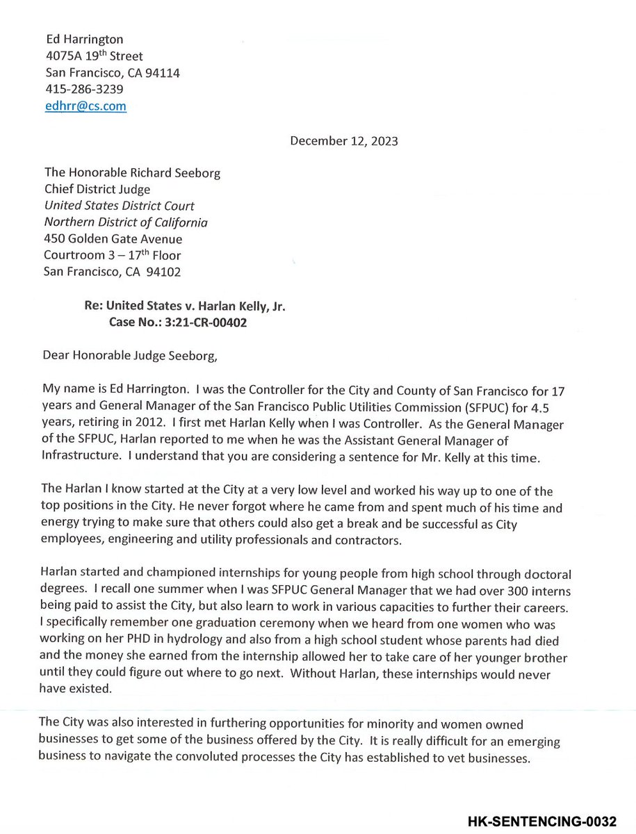 eddyharrysf's tweet photo. Ed Harrington is definitely an honest bureaucrat with no skeletons in his closet. 

Just please don't get mad at him for writing a letter in support of convicted corrupt Harlan Kelly https://t.co/iKV9TvnPip
