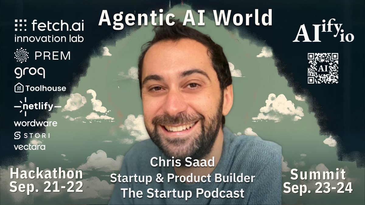 Aiify.io (@aiifyio) on Twitter photo Join <a href="/ChrisSaad/">Chris Saad</a> at the @Aiifyio Agentic AI World Summit this Mon & Tues: aiify.io/events/agentic…… Use “StartupPodcast” for 30% off Summit (+ scholarship tix avail): lu.ma/agent   + this wknd hackathon free for builders: lu.ma/agenthack #agenticworld #aiagents Join <a href="/ChrisSaad/">Chris Saad</a> at the @Aiifyio Agentic AI World Summit this Mon & Tues: aiify.io/events/agentic…… Use “StartupPodcast” for 30% off Summit (+ scholarship tix avail): lu.ma/agent   + this wknd hackathon free for builders: lu.ma/agenthack #agenticworld #aiagents
