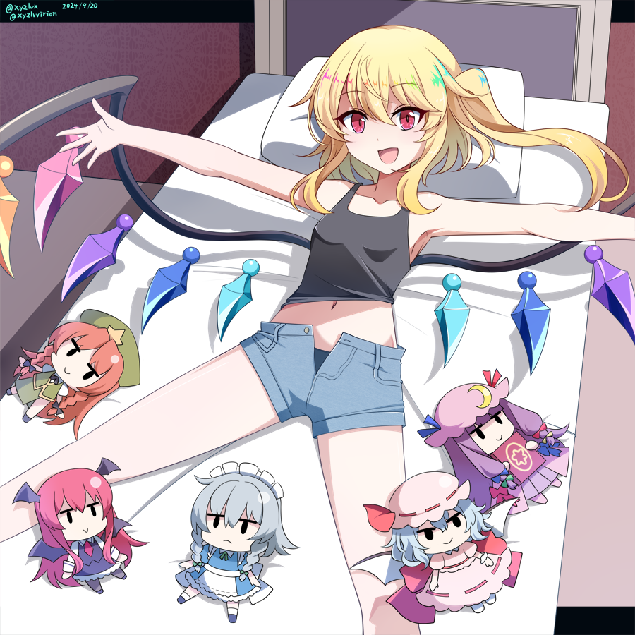フランドール・スカーレット ,紅美鈴 ,十六夜咲夜 ,小悪魔(東方プロジェクト) ,パチュリー・ノーレッジ ,レミリア・スカーレット 「pixivリクエストで東方のフランドールを描きました 」|へびつけぇ（4/3新規絵更新・絵仕事&skeb募集中）のイラスト