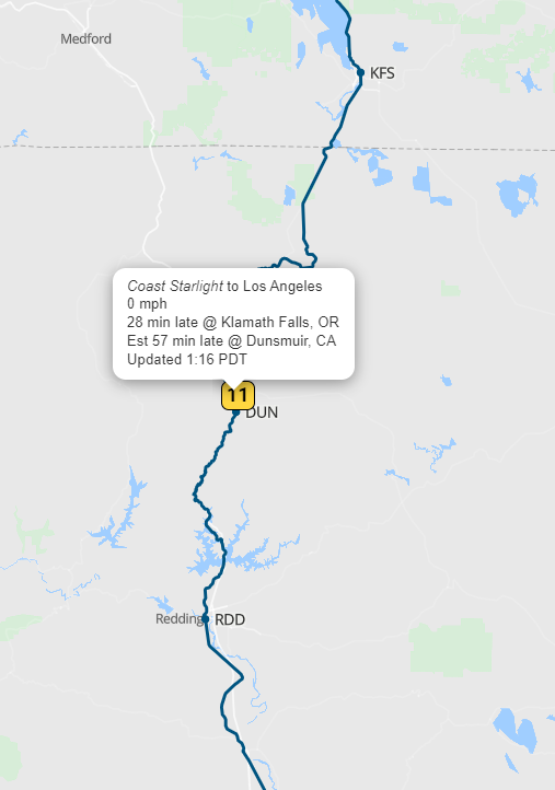 AmtrakStatus's tweet image. ALERT! 📷 Train 11 'Coast Starlight' is running behind schedule by 0 hour and 57 minutes.
Need to know when it arrives? Track your train in real-time: trains-today.com/train/amtrak-11
📷 Stay on track with us! #Amtrak #TrainRealTime