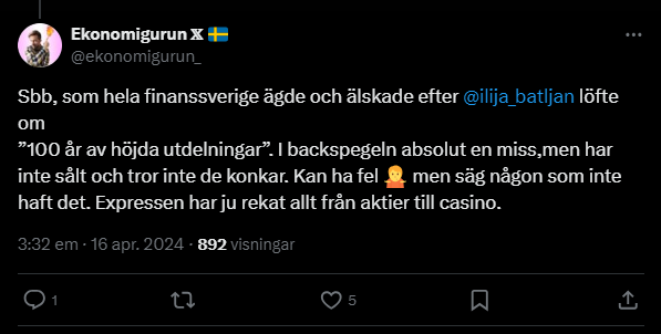 gabrielerkers's tweet photo. @ekonomigurun_ Du har inte sålt har du tidigare sagt? Du verkar tagit bort alla inlägg om SBB från 2021 och 2022 där du tokhaussade konstant https://t.co/4YUvcw4pzJ