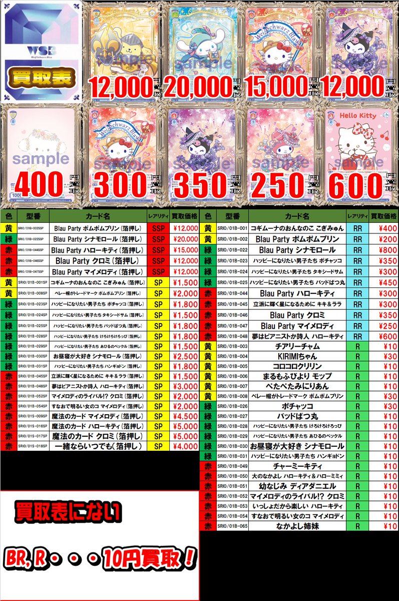 ヴァイスシュヴァルツブラウ】買取情報 最新弾🎀「サンリオ