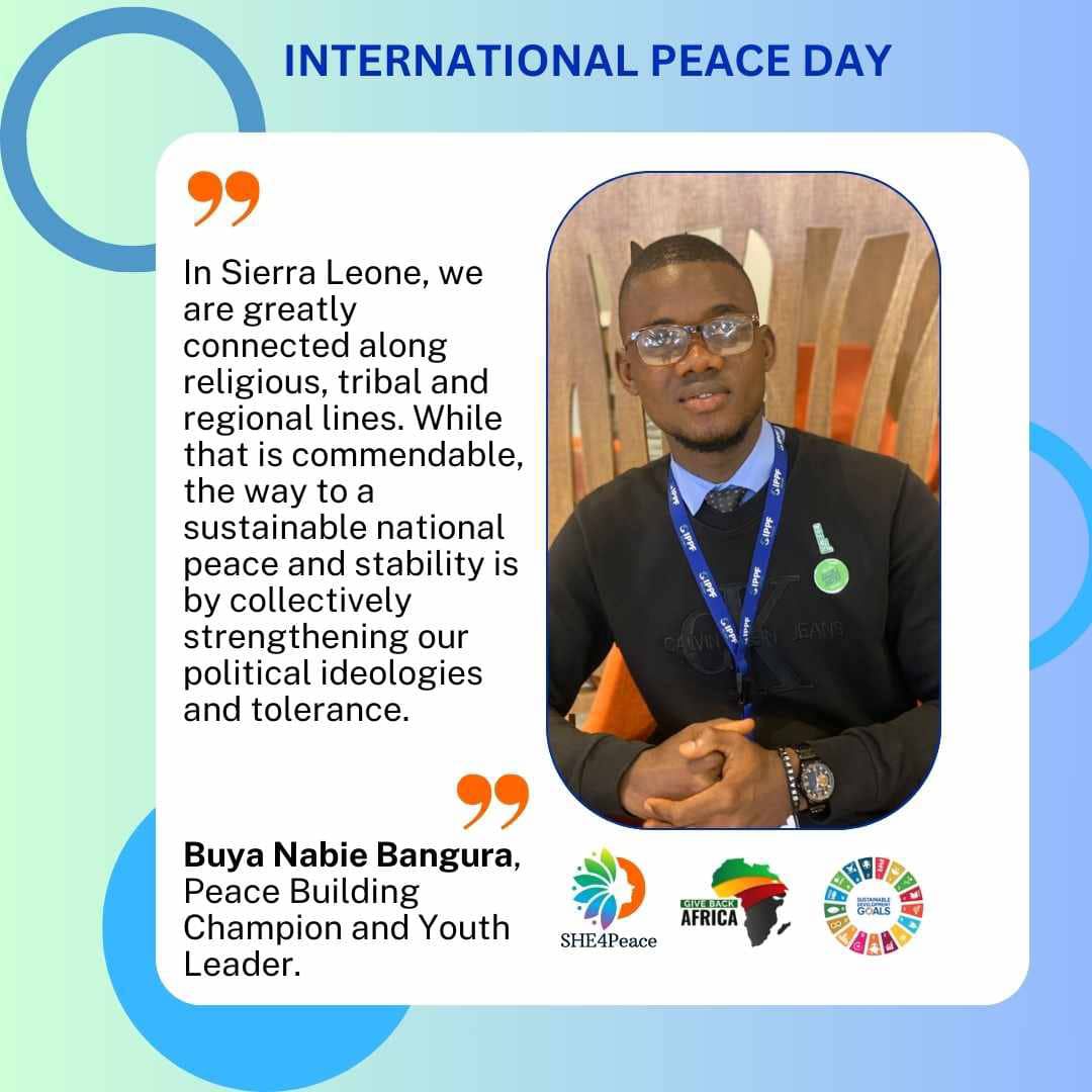 NationCampaign's tweet photo. Peace Quotes from members of the Building A Nation Campaign in support of #SHE4Peace's International Peace Day WALK slated for Sat 21.09.24 from PZ - Law Court. #peacefɔdae @YIAGA @CGGSierraLeone @pansl_network @USEmbFreetown https://t.co/aUHqVPYRbo