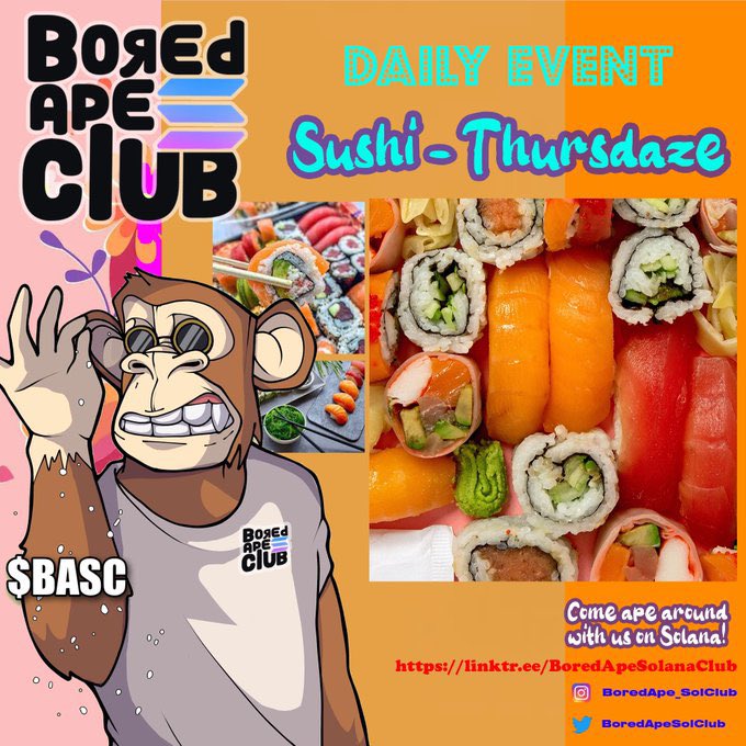 AliSantoori6's tweet photo. #Sushi-thursday @BoredApeSolClub 
@BoredApeSolClub is the NFT community
You do NOT wanna miss with lots of opportunities and great alpha 
@Andrea240798494 @AiFlippa @str_xs 

Join here:  https://t.co/CGD9ESxHD1

#Basc #solanaconf #TOKEN2049  #SOLANASEASON https://t.co/rSp6lAwFZV