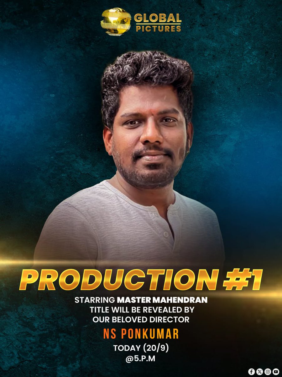TheAuteur_Media's tweet photo. Title of @GlobalPictures7 ’s #ProductionNo1 Starring @Actor_Mahendran will be revealed by #VasanthaBalan , #VijayMilton, #NSPonkumar, #DennisManjunath at Today 5 PM💫
Produced by #Azhagarrajjeyapalan
@Director_Nawin @Ravivarmarvdop @Abishekarmusic
@DeepakDFT @Prosrivenkatesh https://t.co/eGemnffTAJ