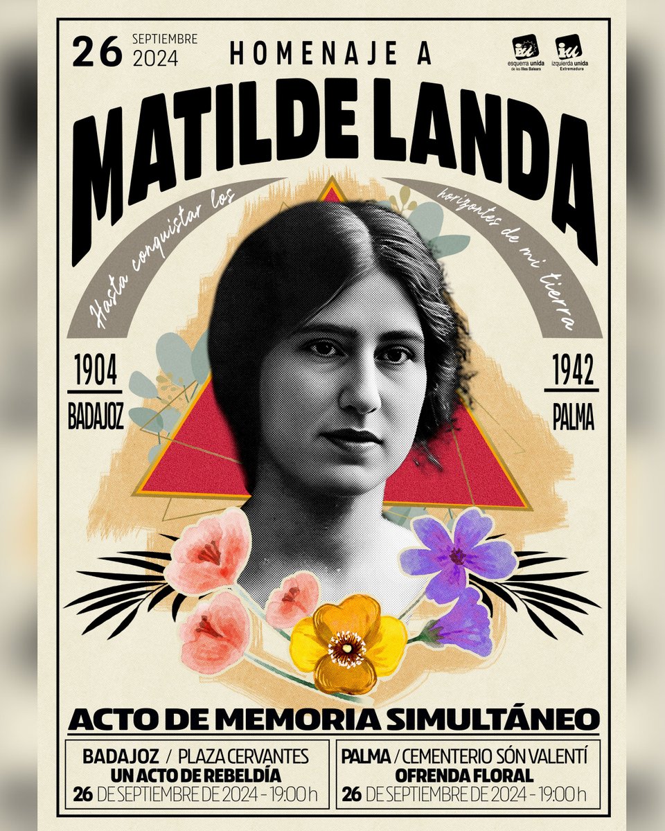 📢 ¡𝐇𝐨𝐦𝐞𝐧𝐚𝐣𝐞 𝐚 𝐌𝐚𝐭𝐢𝐥𝐝𝐞 𝐋𝐚𝐧𝐝𝐚!

🔻 Este 26 de septiembre, unimos Badajoz y Palma en un homenaje conjunto a una mujer incansable en la defensa de derechos humanos.

📎 Más información 👇 iuextremadura.org/noticias/izqui…

#HomenajeMatildeLanda #MemoriaHistórica