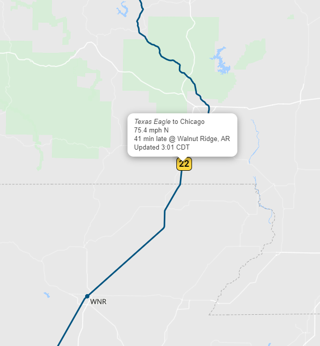 AmtrakStatus's tweet image. ALERT! 📷 Train 22 'Texas Eagle' is running behind schedule by 0 hour and 41 minutes.
Need to know when it arrives? Track your train in real-time: trains-today.com/train/amtrak-22
📷 Stay on track with us! #Amtrak #TrainRealTime