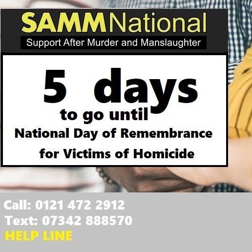 SAMMNational's tweet photo. Countdown for the National Day of Remembrance for Victims of Homicide - 25th Sept.
Just 5 days to go! Please join us by lighting a candle next Wednesday for all homicide victims and post your photo on our account.
If you need support  https://t.co/86dyUTVbbH 
YOU ARE NOT ALONE! https://t.co/3LasfT1FfK