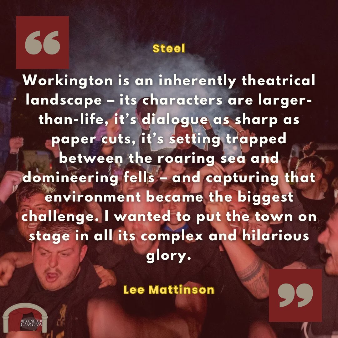 Beyond The Curtain (@beyondcurtain12) on Twitter photo “It puts unheard voices centre stage and allows the audience to view a scarred forgotten landscape with a technicoloured new gaze.”
Playwright Lee Mattinson chats Steel commissioned by <a href="/tbtlake/">Theatre by the Lake</a> opening at the venue and touring West Cumbria.
beyondthecurtain.co.uk/2024/09/lee-ma… “It puts unheard voices centre stage and allows the audience to view a scarred forgotten landscape with a technicoloured new gaze.”
Playwright Lee Mattinson chats Steel commissioned by <a href="/tbtlake/">Theatre by the Lake</a> opening at the venue and touring West Cumbria.
beyondthecurtain.co.uk/2024/09/lee-ma…