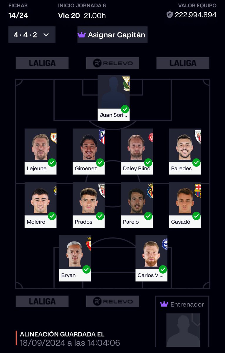 PITYCRACK's tweet photo. @ElBielsaFantasy @futbol_fantasy Como ves el 11?? Qlgun cambio?? Banquillo, pacheco, mascarell y sadic https://t.co/VsbvWWXaB8