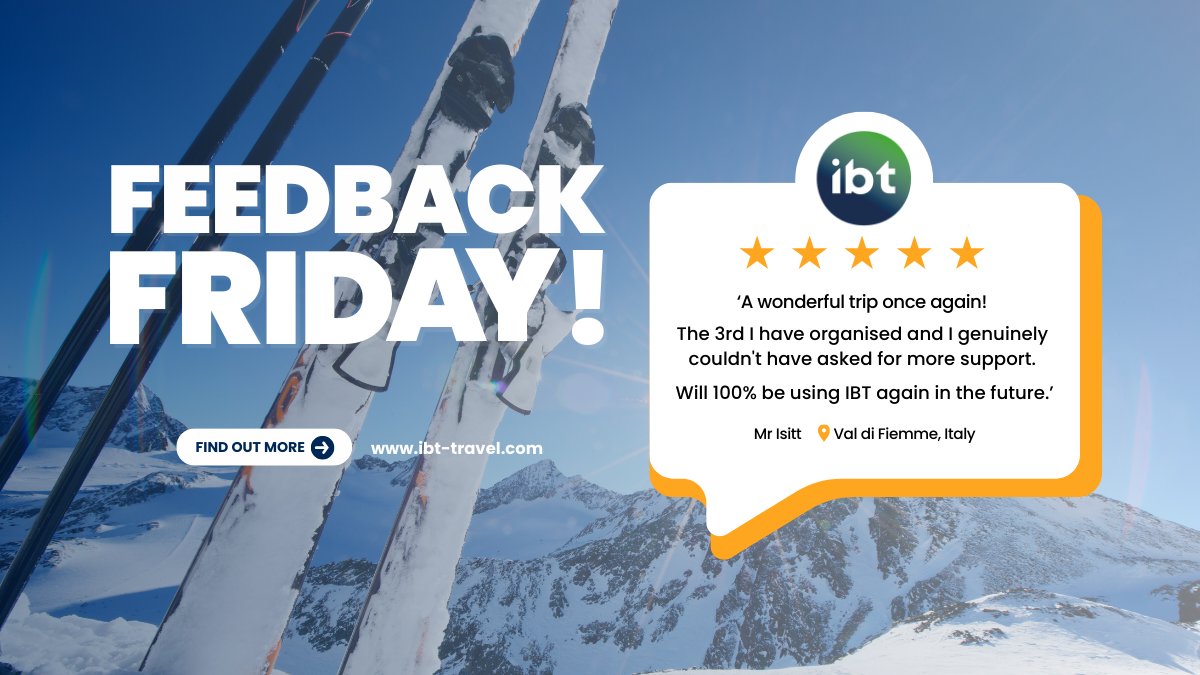 Looking for your next school ski adventure? You’re in safe hands with IBT. 

Here’s what one of our groups had to say about their ski trip to Val di Fiemme in Italy.  Val di Fiemme

Book your trip today
ibt-travel.com/italy-ski-trip…

#IBTtravel #FeedbackFriday #SkiTripSuccess