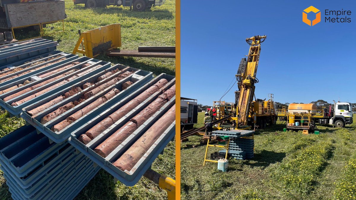 Empiremetalsltd's tweet image. The latest photos from #EEE&apos;s Pitfield Titanium Project in Western Australia. Drilling has commenced, and pictured is the initial 12m of core so far—showing weathered sandstone under about 1m of lateritic cover.

#Titanium #TiO2 #mining