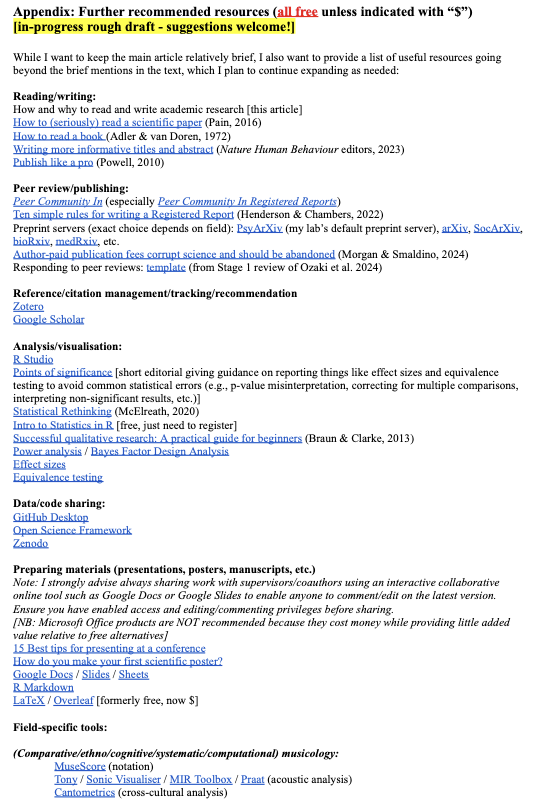 Updated my draft of "How and why to read and write academic research" after helpful feedback. Now includes, among other things, this in-progress Appendix with condensed links to resources. More suggestions welcome!
doi.org/10.31234/osf.i…