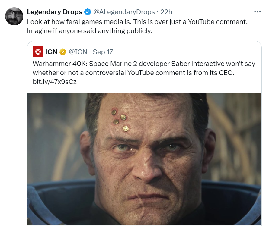 georgebsocial's tweet image. IGN needs to chill. Skip the moralizing over perceived slights, starting witch hunts and manufacturing outrage. The gaming press needs to stop attacking game developers. And gamers.

That Warhammer YouTube comment was not controversial. It was a passionate post about what that…