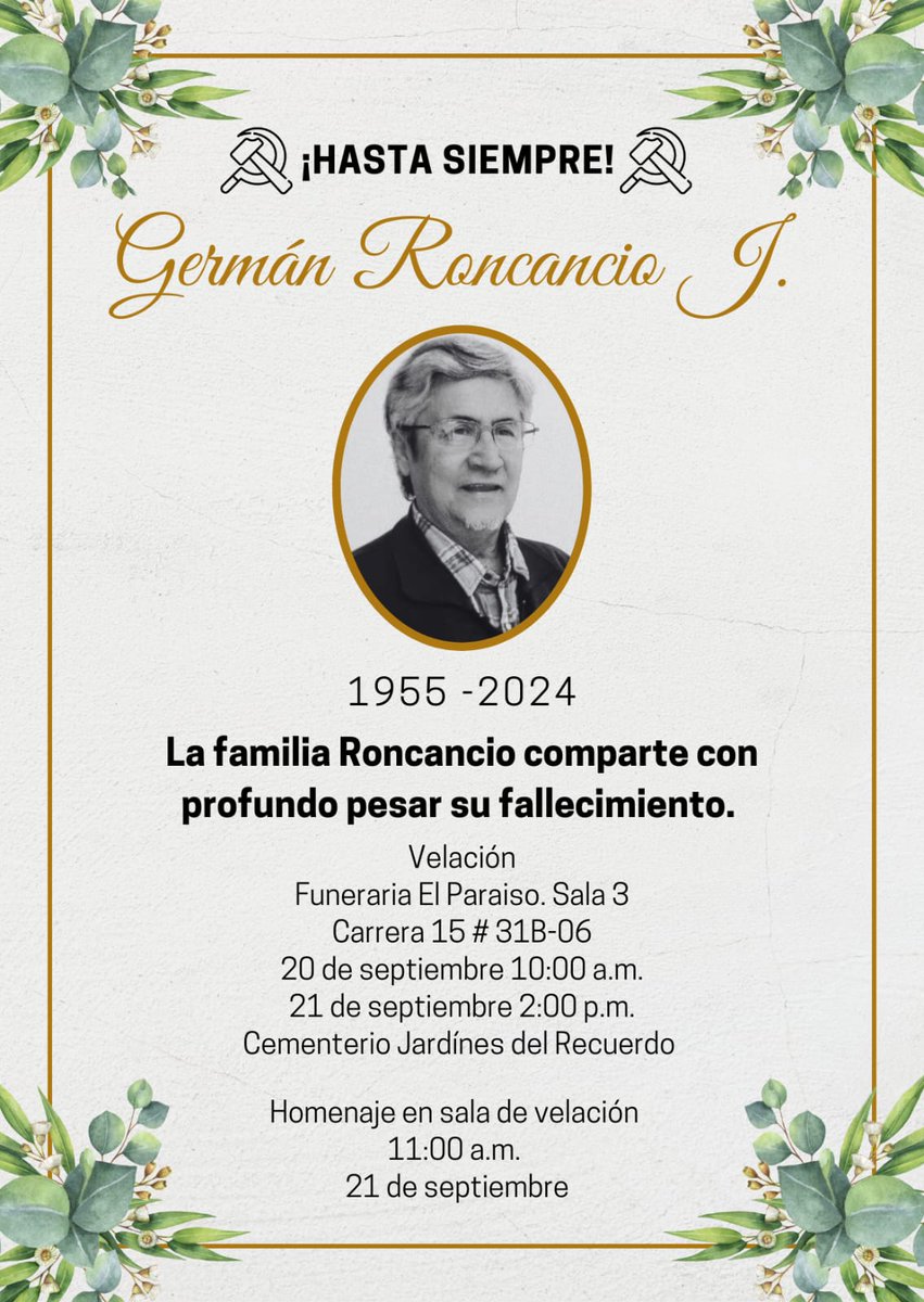 CNPC_Colombia's tweet photo. HONOR Y GLORIA A LA MEMORIA DEL COMPAÑERO GERMAN RONCANCIO https://t.co/6NbD8CoVix