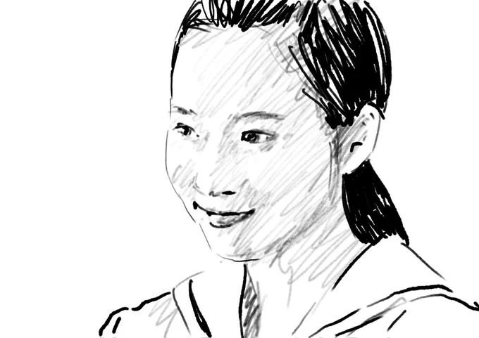 午前中のイラスト講座でモチーフを
「明るい」「暗い」「中間」に分けて描き起こす表現を説明するため3〜4分でやってみたもの。 #adobefresco シャーペンブラシを使いました。モチーフは朝ドラの美佐江さんです。 