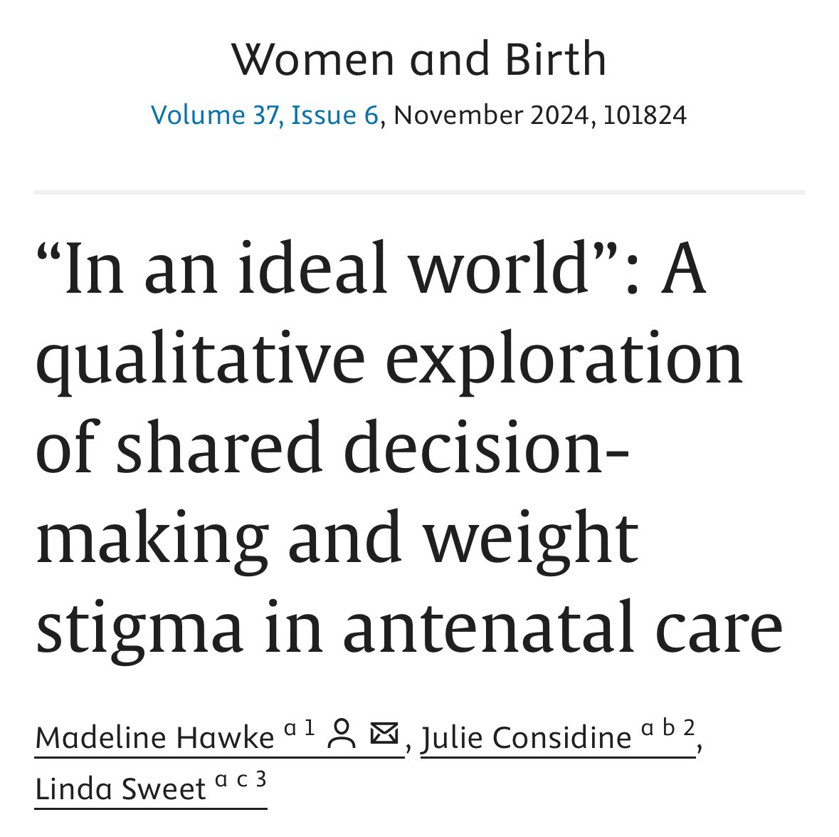 Madeline Hawke (@madelinemidwife) on Twitter photo New #publication, 🔥hot off the press🔥! Shared decision-making difficult to implement in #antenatal clinic and requires significant structural consideration to become a reality for women. Read more here: bit.ly/4ddDYT7 @Julie_Considine <a href="/ProfLindaSweet/">Linda Sweet</a> New #publication, 🔥hot off the press🔥! Shared decision-making difficult to implement in #antenatal clinic and requires significant structural consideration to become a reality for women. Read more here: bit.ly/4ddDYT7 @Julie_Considine <a href="/ProfLindaSweet/">Linda Sweet</a>