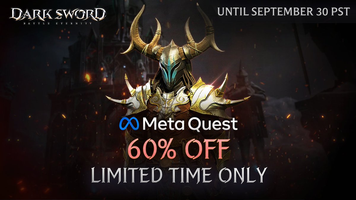 DarkswordVR's tweet photo. 💥 60% OFF SALE on Darksword: Battle Eternity for Limited Time! 

For more information, check out the store below:
https://t.co/QsFdom1Q6X

#Meta #VR #Quest3 #MetaQuest3 #Darksword #discount https://t.co/xU4lFZhCBV