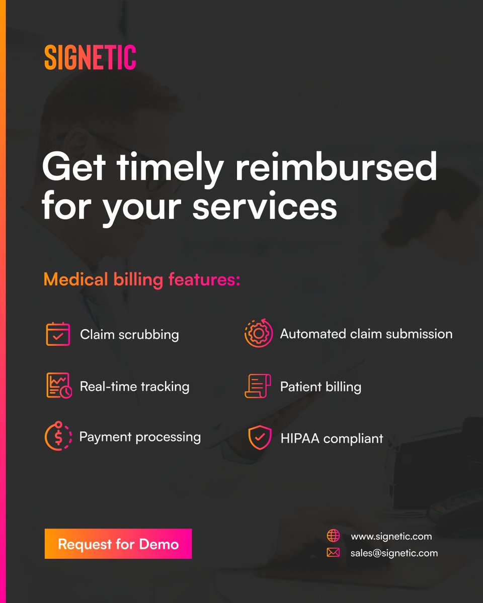 SigneticApp's tweet image. Get timely reimbursed for your services 💸  

Ensure you get paid on time with less hassle with the Signetic medical billing feature. Ready to transform your billing process? Get in touch 💫 frog.ly/contact
#medicalbillingsolutions #pharmacytech #signetic