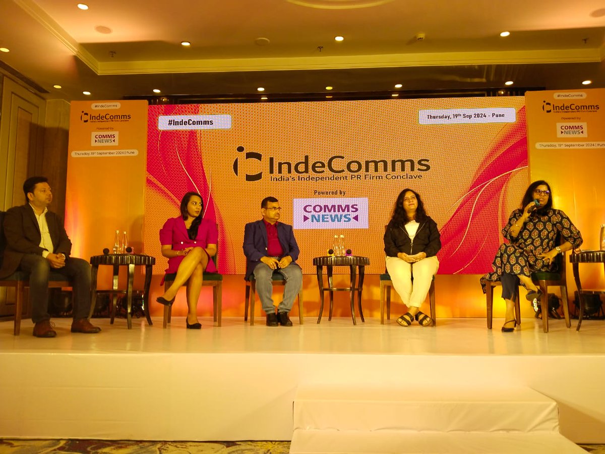 Cumulus_PR's tweet photo. PR leaders gathered at #IndeComms 2024 in Pune for an enlightening session.
@Reenadsharma  of Cumulus moderated a panel on ‘Risks independent PR firms face and how to overcome them,’ with insights from Rishi Seth, Shailesh Goyal, Srishty Chawla,  &amp; Sanya Bajaj. https://t.co/DLLD4nfOui