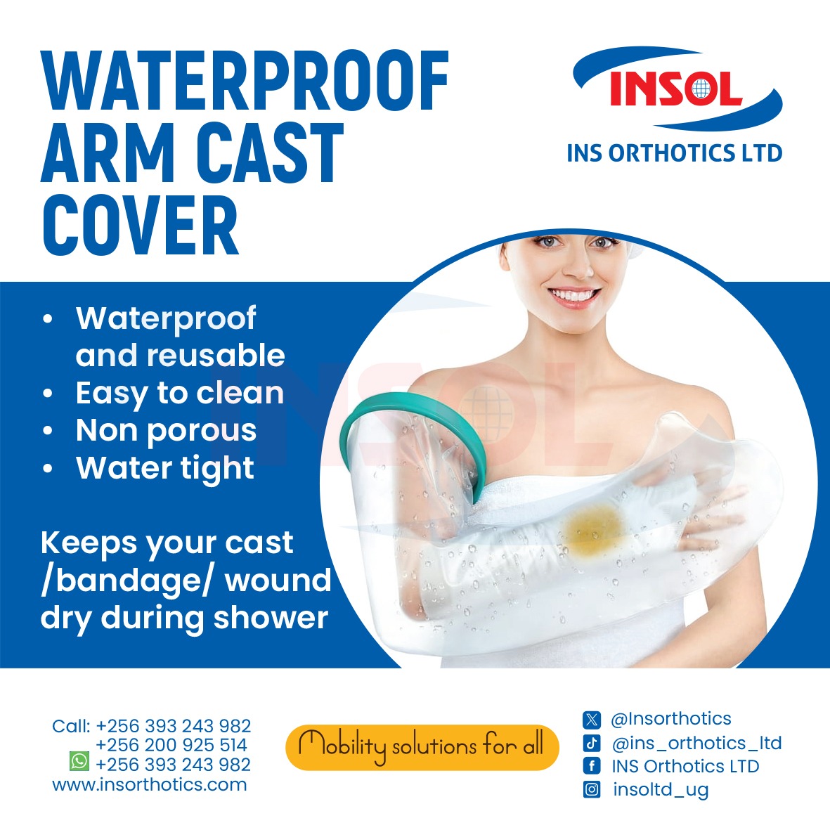 Insorthotics's tweet photo. Got a cast or bandage you don't want to get wet? Meet our Cast Cover for Arm! It's reusable, water-tight, and keeps your cast/bandage/wound dry in the shower. Easy to wear, remove, and clean. Soft, flexible, and durable. #StayDry #ComfortFirst #ShowerReady https://t.co/n26W7bmWOW
