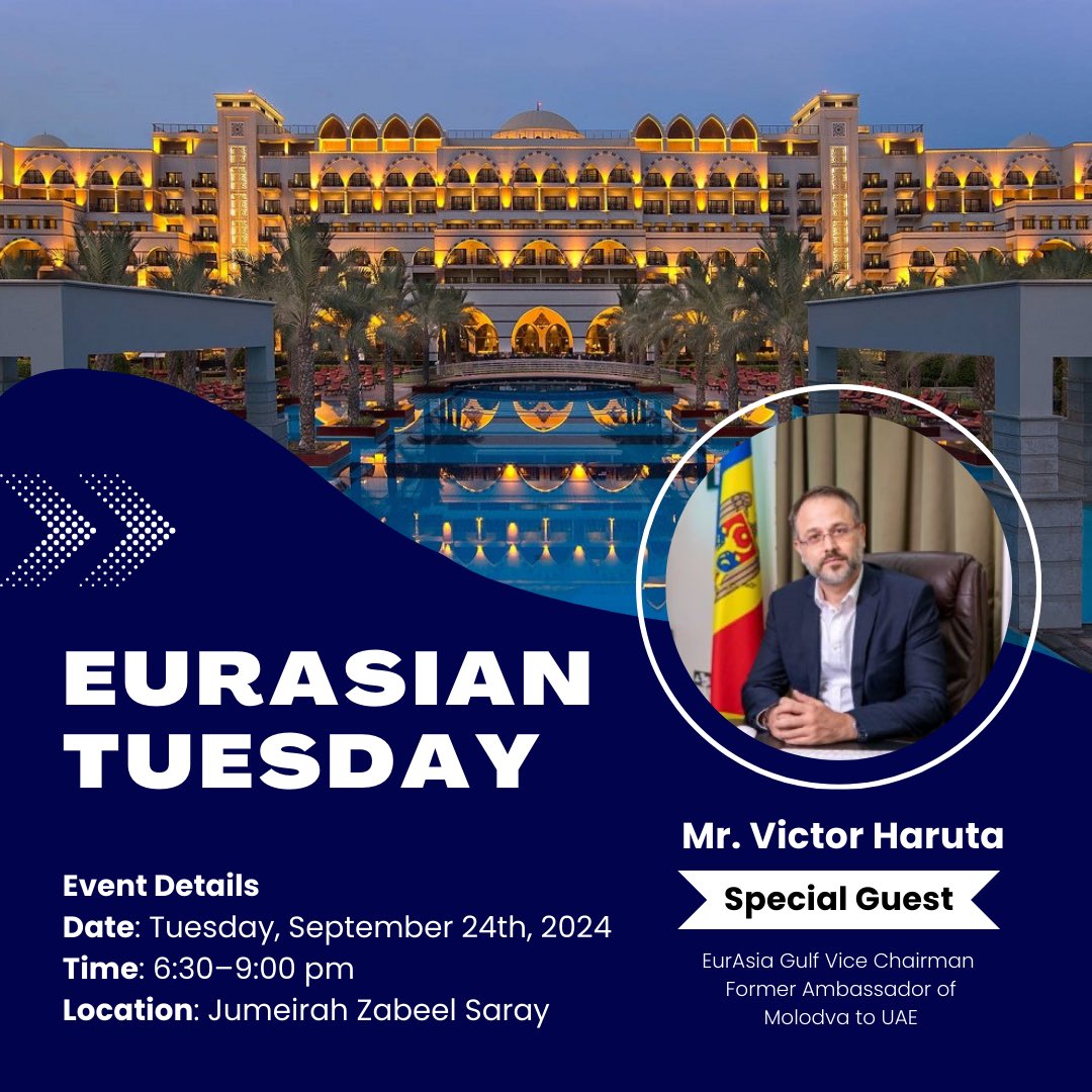 EurasiaGulf's tweet photo. Join us for the exciting Eurasian Tuesday event on September 24th, 2024, from 6:30 PM to 9:00 PM at the beautiful Jumeirah Zabeel Saray! 🌟

Spaces are limited, so be sure to sign up today! 🔥 https://t.co/TWaK9ZL9KX https://t.co/P6WHygRggI