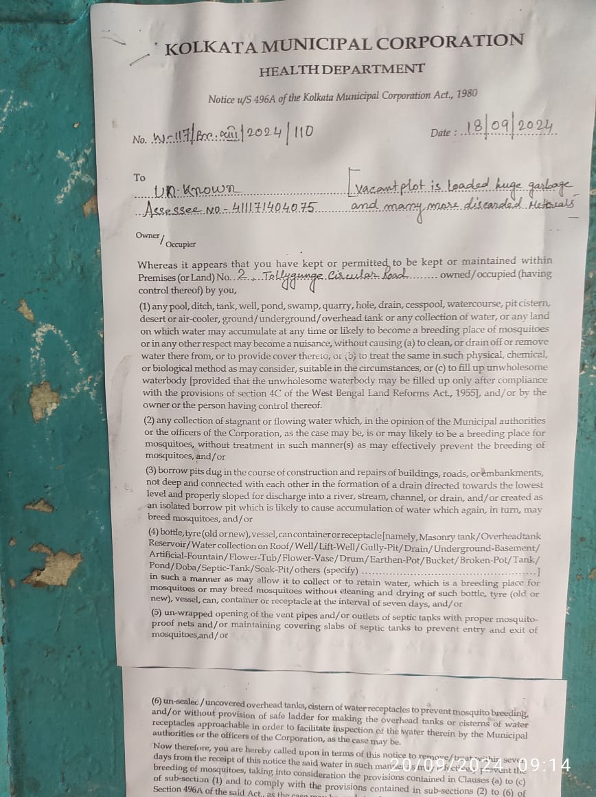 deepakrupal's tweet image. @kmc_kolkata #KMConDuty #VectorControlbyKMC
You may please be informed 
1. The Assessee Number is incorrect at the pasted premises.
2. No Assessee Name.
3. No Vacant Land in the address mentioned.
4. No Garbage/Discarded materials.
5. Kindly share pictures if you have.