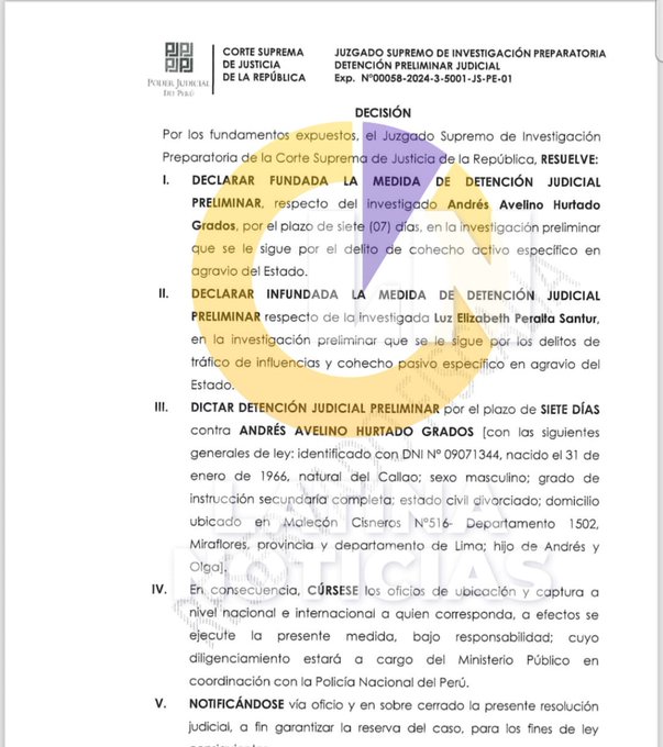 Andrés Hurtado. imágen de la decisión judicial contra el excómico.