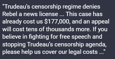 CreeksideAlison's tweet photo. Following a Federal Court finding that Rebel News mostly plays "activist" role raising money for their legal fund, Rebel News immediately launched a fundraiser to support their legal fund: https://t.co/QUQqEBeQNr