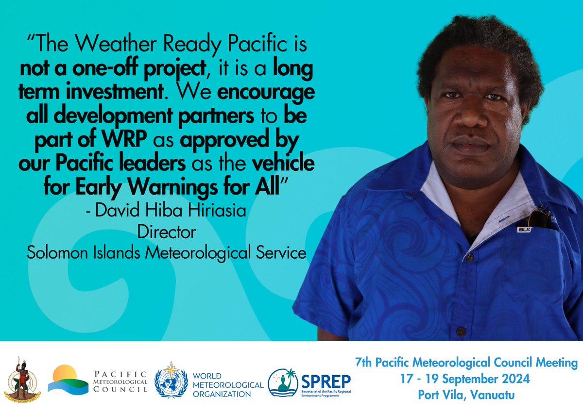 SprepChannel's tweet photo. 🌺#PacificVoices from the #PMC7 in #Vanuatu🇻🇺 on the #WeatherReadyPacific Program, aimed at reducing the human and economic cost of severe weather events across the Pacific – protecting communities and livelihoods, and making a positive contribution to the economy of the region. https://t.co/ZAtRKarw0h