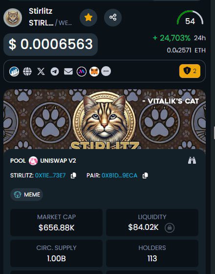 Dextools Updated for #STIRLITZ 

#VitalikButerin #VitaliksCat