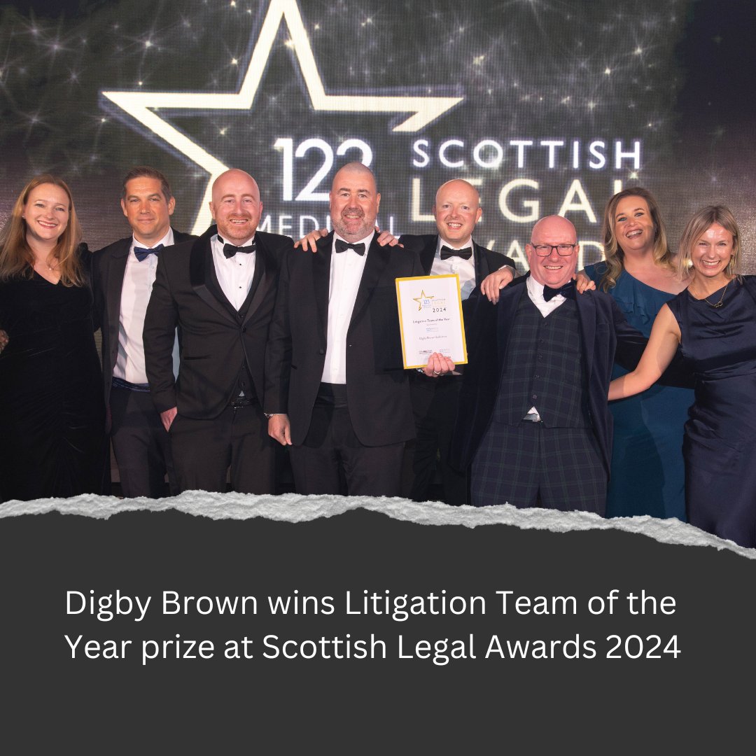 Digby Brown LLP (@digbybrownllp) on Twitter photo We're delighted to have received the Litigation Team of the Year title at the <a href="/LegalAwards/">Scottish Legal Awards</a> 2024.
The people and families we help matter - it's as simple as that.
Read more: bit.ly/3ZwhMjF We're delighted to have received the Litigation Team of the Year title at the <a href="/LegalAwards/">Scottish Legal Awards</a> 2024.
The people and families we help matter - it's as simple as that.
Read more: bit.ly/3ZwhMjF