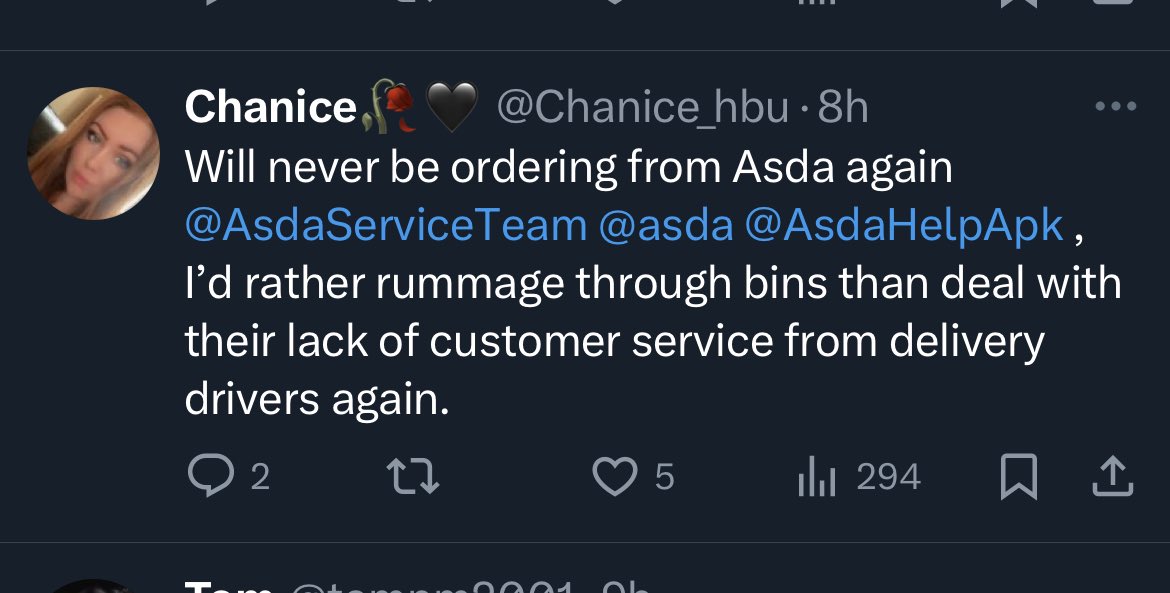 Hi <a href="/Chanice_hbu/">Chanice🥀🖤</a>. We’ve informed your neighbours that you’re eyeing up their bins. 
Our delivery drivers are delighted you’ll no longer be demanding they dance for you, for TikTok content.