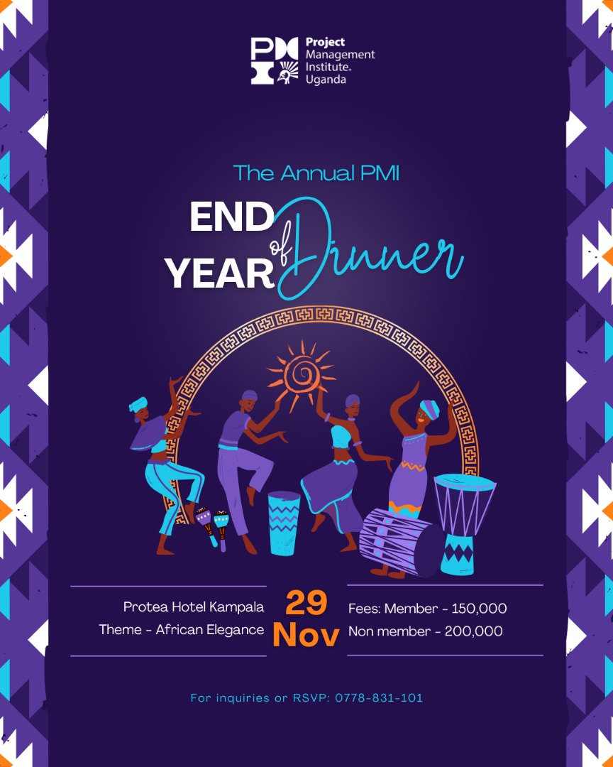 PmiUganda's tweet photo. Join us for the Annual PMI Uganda Dinner to network and toast to another year’s achievements 🌟 🥂

📅: 29th November 2024

📍: Protea Hotel

💃🏾🕺🏾: African Elegance

💵: UGX 200,000 (Non-members) | UGX 150,000 (Members)

📞: 0778-831-101

#PMIUgandaAnnualDinner2024 https://t.co/03RvjIhG2T
