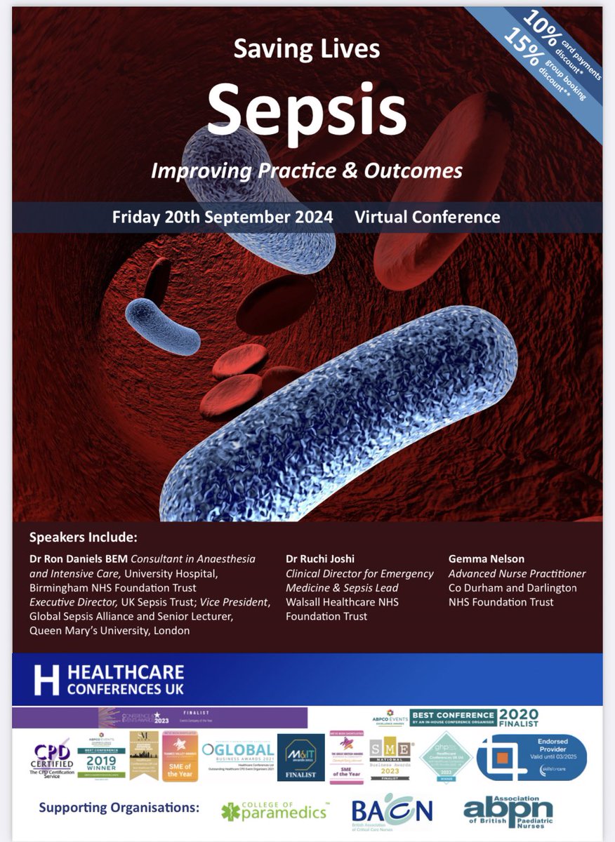 Good morning everyone! 👋 
Delighted to be the opening speaker at the Saving Lives: Sepsis conference today with Healthcare Conference UK sharing my lives experience of sepsis &amp; the symptoms and recovery ❤️‍🩹<a href="/HCUK_Clare/">HCUK Clare 💙</a> <a href="/SepsisUK/">Dr. Ron Daniels BEM</a>
