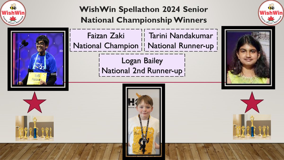 WishWin10's tweet image. Here are the winners of the WishWin 2024 Senior National Spellathon Championship.
Faizan Zaki – WishWin 2024 Senior National Spellathon Champion
Tarini Nandakumar - WishWin 2024 Senior National First Runner-up
Logan Bailey - WishWin 2024 Senior National Second Runner-up
#WishWin