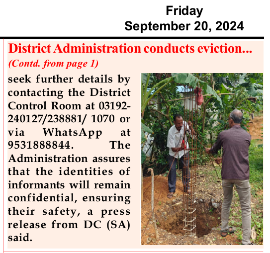 MediaRN_ANI's tweet photo. #NewAndamans
Eviction drive against encroachment on government land continues under the #ZeroTolerance initiative by @Andaman_Admin. In #SriVijayaPuram and #Ferrargunj Tehsil, officials from @DcSouthAndaman dismantled an RCC structure at #SchoolLine, restoring 300 sq. mtrs. of land. Additionally, an eviction drive at #Chouldhari restored another 200 sq. mtrs. of land.