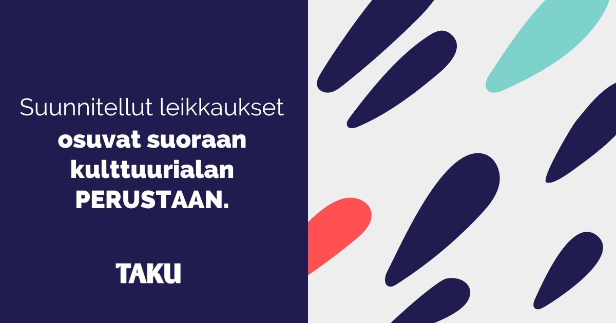 ✂️Kulttuurin valmiiksi niukista resursseista leikkaamalla aiheutetaan mittavaa vahinkoa. Leikkaukset osuvat suoraan alan perustoimintaan sekä työllisyyteen. Vaarana on, että #kulttuuriala’n perusta romutetaan pitkäksi aikaa.  

📢Eduskunta voi vielä päättää toisin! #budjettiriihi