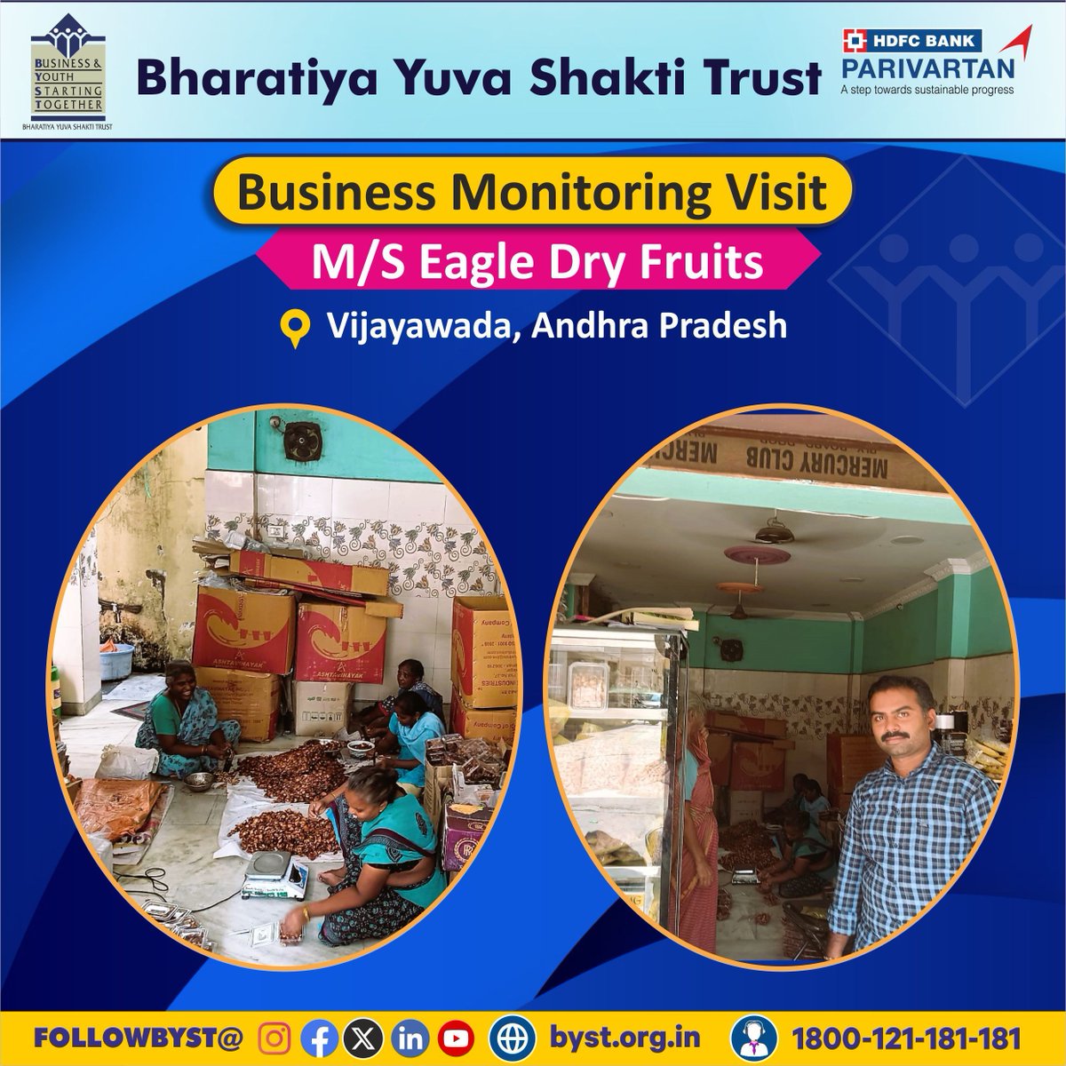 Our BYST Vijayawada team visited M/S Eagle Dry Fruits to assess challenges and provide customized support. We aim to ensure Grampreneurs' success and promote entrepreneurship, innovation, and self-reliance.
#businesssupport #mentoring #entrepreneurship